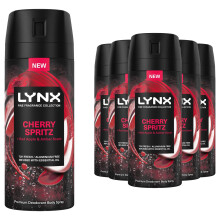 Lynx Men Deodorant Body Spray Cherry Spritz with 72Hrs Freshness 150ml, 6 Pack