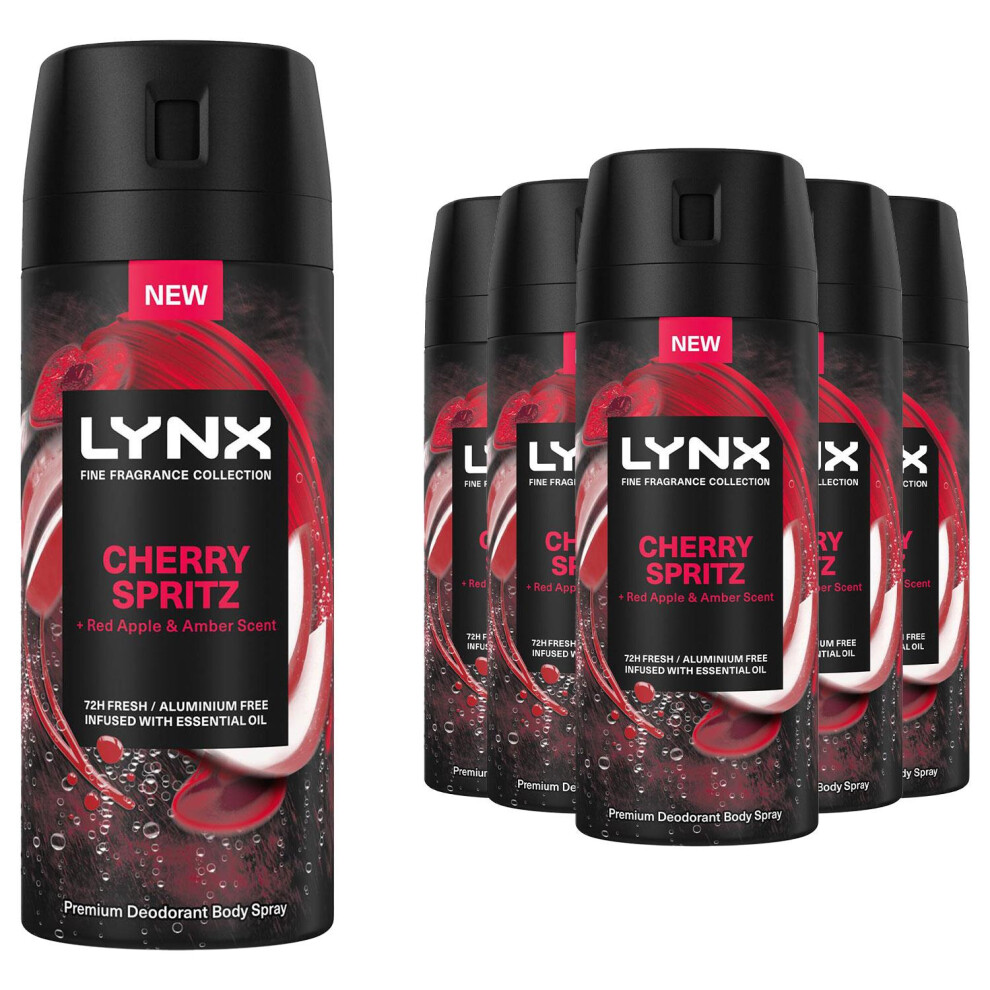 Lynx Men Deodorant Body Spray Cherry Spritz With 72Hrs Freshness 150Ml, 6 Pack