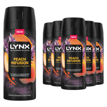 Lynx Body Spray Fine Fragrance Collection Peach Infusion for Men 150ml, 6 Pack