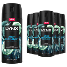 (Buy 6) Lynx Fine Fragrance Collection Aqua Bergamot Deodorant Body Spray 150ml