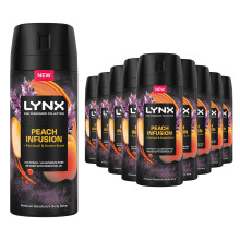 Lynx Body Spray Fine Fragrance Collection Peach Infusion for Men 150ml, 12 Pack