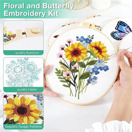 Embroidery Kit for Beginners: Complete Set with Patterns, Hoops, Scissors, and More 2