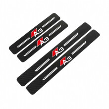Carbon Fiber Door Sill Protection Plate for Car, Black, Durable Scratch Guard Trim for Interior Entry Threshold, 4-Piece Set