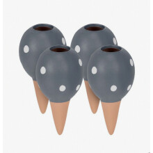 Bewateringskegels van terracotta, set van 4, 100 ml per stuk, met stippen, voor binnen en buiten, grijs en bruin