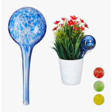 Set van 4 gietbollen, waterverdeler voor planten en bloemen, voor binnengebruik op bureau, Ø 6 cm, 75 ml, glas, blauw