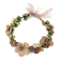 (Red Bean Paste Garland) Bandprydd konstgjord blomsterkrans för alla huvuden och tillfällen
