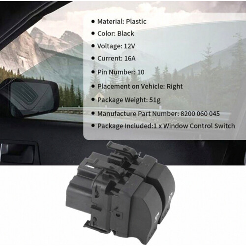 Window Switch Button Compatible with Clio II 2, 10 Pin Electric Window Control, Double Button, Replacement 8200 060 045 1