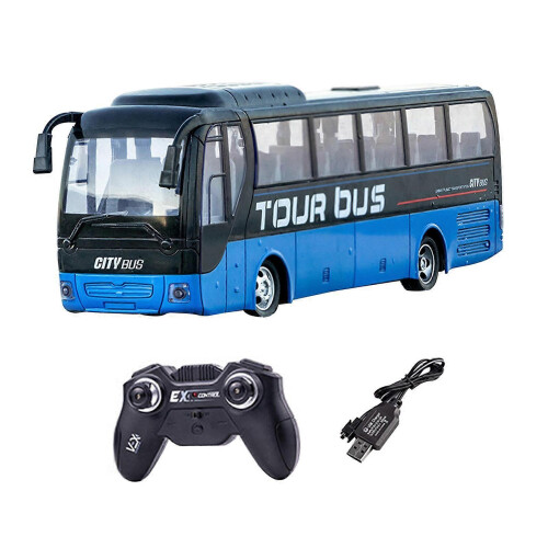(Blue) High Simulation School Bus Toy RC Bus with Lights Rechargeable Remote Control 2