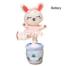 (Pink Rabbit, Battery) Dansande solros och kanin plyschleksak - Elektrisk sjungande vridande gosedjursdocka HZ