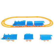 (blue, Three carriages) Kids Electric Multi-Car Train Track Adventure Assembled Rail Toys