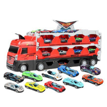 (16 car suits) Lastbilstransportleksak med 24 metallracerbilar och hopfällbar 2,1 meter lång racingbana