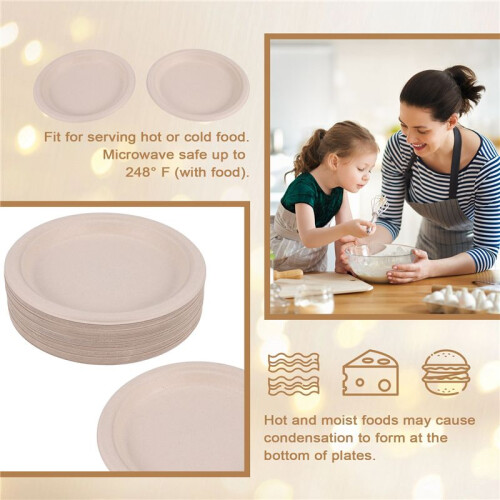 Compostable Disposable Paper Plates Bulk 9 Inch 50 Pack, Bamboo Plates, Eco Friendly, Biodegradable