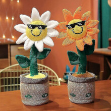 (Orange Sunflower, Charging) Dansande solros och kanin plyschleksak - Elektrisk sjungande vridande gosedjursdocka HZ