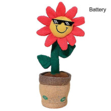 (Pink Sunflower, Battery) Dansande solros och kanin plyschleksak - Elektrisk sjungande vridande gosedjursdocka HZ