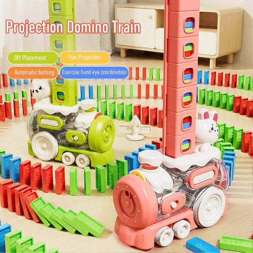 (Red) Kids Domino Train Auto Thrower Sound Light Projection Blocks Educational Gift 1