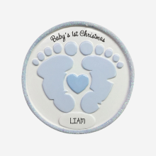 (Blue - Boy) Baby's 1st Christmas - Footprints Hanging Christmas Decoration - Blue / Pink