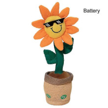 (Orange Sunflower, Battery) Dancing Sunflower & Rabbit Plush Toy - Electric Singing Twisting Stuffed Doll HZ