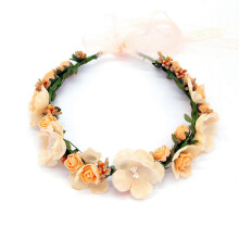(Orange) Ghirlanda di fiori artificiali decorata con nastri, adatta a tutte le teste e occasioni.