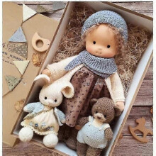 (stay 35) Poupée Waldorf tricotée à la main, en peluche, cadeau de Noël ou d'anniversaire pour les filles