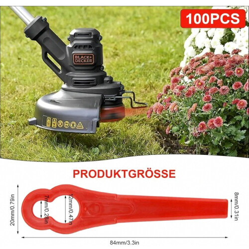 Lame di ricambio per decespugliatore, set da 100 pezzi, materiale ABS resistente, lunghezza 83 mm, larghezza 20 mm 1