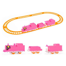 (pink, Three carriages) Barnens elektriska tågspår med flera bilar, äventyrsmonterade rälsleksaker