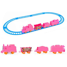 (pink, Four carriages) Kids Electric Multi-Car Train Track Adventure Assembled Rail Toys