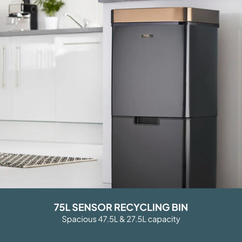 Cooks Professional Cooks Professional 75L Sensor Recycling Bin with Food Caddy | Black / Copper 1