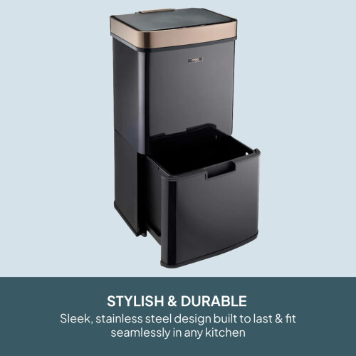 Cooks Professional Cooks Professional 75L Sensor Recycling Bin with Food Caddy | Black / Copper 2