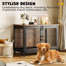 Dog Cage Puppy Pet Crate Carrier - Small Medium Dog Heavy Duty Wooden with Wheel