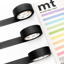 (Black) MT Washi Masking Tape - Kamoi Paper Adhesive Tape - 15mm * 7m - Pack of 3