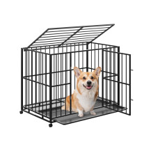 Dog Cage Puppy Training Crate Small Metal Cages Pet Carrier with Wheels