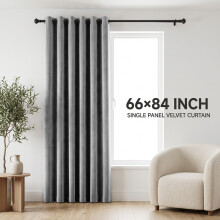 (66 x 84 (168cm x 213cm) Single Panel, Grey) Luxury Velvet Curtains Ready Made Eyelet Thermal Soft Plush | 315 GSM Premium Quality