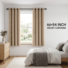 (66 x 54 (168cm x 137cm), Beige) Luxury Velvet Curtains Ready Made Eyelet Thermal Soft Plush | 315 GSM Premium Quality