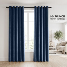(66 x 90 (168cm x 229cm), Navy Blue) Luxury Velvet Curtains Ready Made Eyelet Thermal Soft Plush | 315 GSM Premium Quality