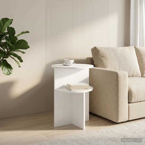 VidaXL vidaXL Side Table with Storage White Ø 39.5 x 55 cm Engineered Wood 2