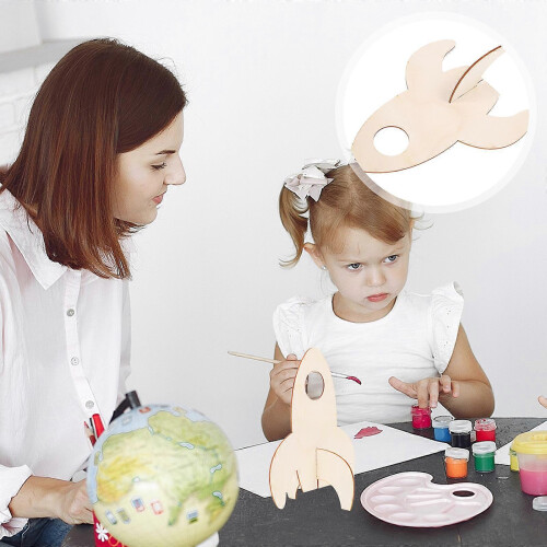5 st omålade träraketleksaker för DIY-monteringsmålning 1