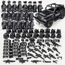 Zestaw klocków konstrukcyjnych dla dzieci: Czarny oddział policji SWAT, model miasta wojskowego