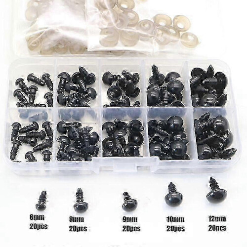100 occhi di sicurezza in plastica da 6-12 mm per burattini e giocattoli fai da te.