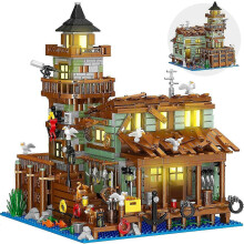 Fischerdorf-Lagerhaus-Blockbausatz Architekturset Geburtstagsgeschenk (nicht spielkompatibel)