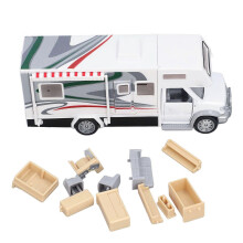 Camper giocattolo in lega 1/32 con luci e suoni, porte apribili, educativo per bambini, colore bianco.