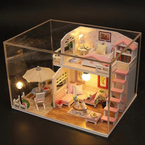 3D tre DIY miniatyr dukkehus til barn bursdagsgave 2