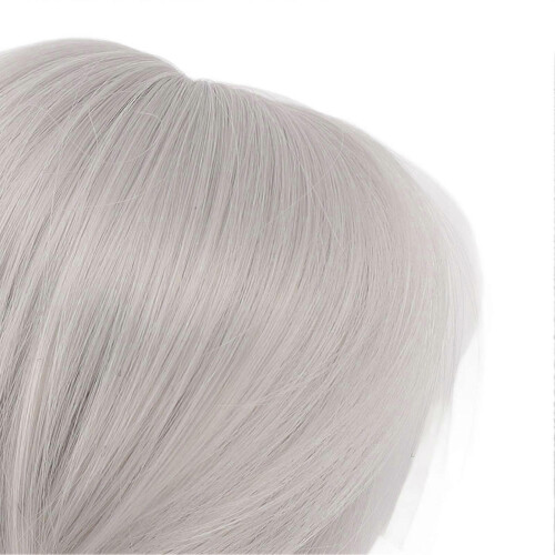 Short Smooth Synthetic Doll Wig Soft Realistic Fits 18.5-21cm Head Silver Gray 1