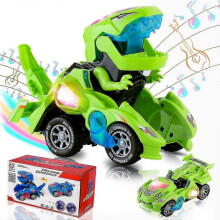 Light & Music Dinosaur Transformer Car Toy for Boys 3-6 Green