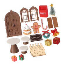 Juldockhusmöblerset Pepparkaksdörr & Trädmatta 1/12 Skala Display Flerfärgad