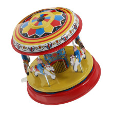 Vintage Wind-Up Tin Carousel Toy for Collectors and Home Decor