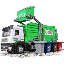Camion della spazzatura realistico in metallo con effetti sonori, giocattolo per bambini.