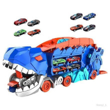 Hot Wheels City T-Rex Transporter Transforming Stomping Dino Race Track Set Netflix Let's Race