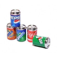 Miniatyr läskburkar i metall 1:12, 5-pack för dockhus, pub, butikstillbehör