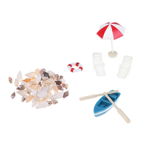 10-Pc Set Mini Deck Chair Beach Umbrella Boat Shell Kits Dollhouse Decor 1