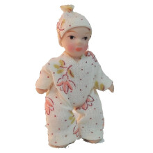 Miniature Porcelain Baby Toddler in Spotted Suit for Dolls House